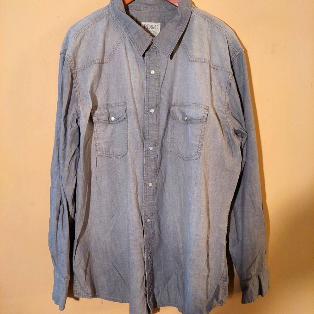 PD&C gray pearl snap western outdoor cotton casual shirt. Size XXL